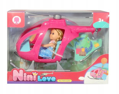 Lodër kukull Nini Love My Helicopter, me helikopter, për fëmijë 3+, rozë