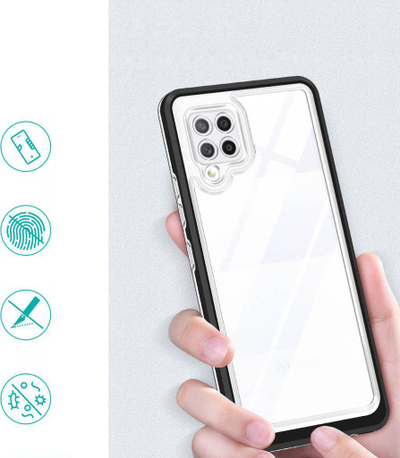 Kuti mbrojtëse Clear 3n1 për Samsung Galaxy A42 5G, transparente, me kornizë të zezë