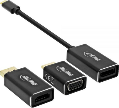 Adapter video InLine 64109B, USB C në DisplayPort HDMI VGA, 4K, i zi
