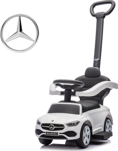 Makinë lodër shtytëse Milly Mally Mercedes C-Class, timon me zë, mbështetëse sigurie, e bardhë