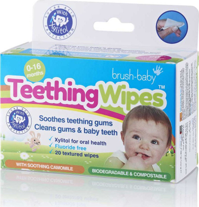 Peceta dentare BrushBaby Wipes with Xylitol, 20 copa, për foshnje