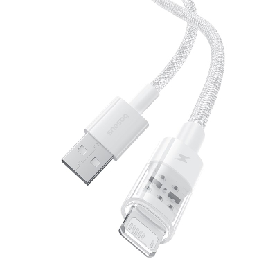 Kabllo karikimi Baseus Gem, USB A në Lightning, 2.4A, 2m, e bardhë