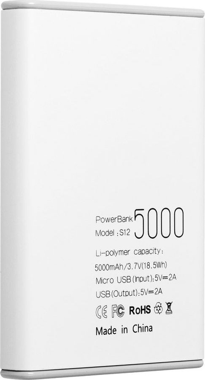 Powerbank Puridea S12, 5000mAh, 5V 2A, e bardhë