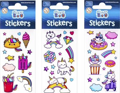 Ngjitëse dekorative Sticker Boo Unicorn, 3 variante grafikash, shumëngjyrëshe
