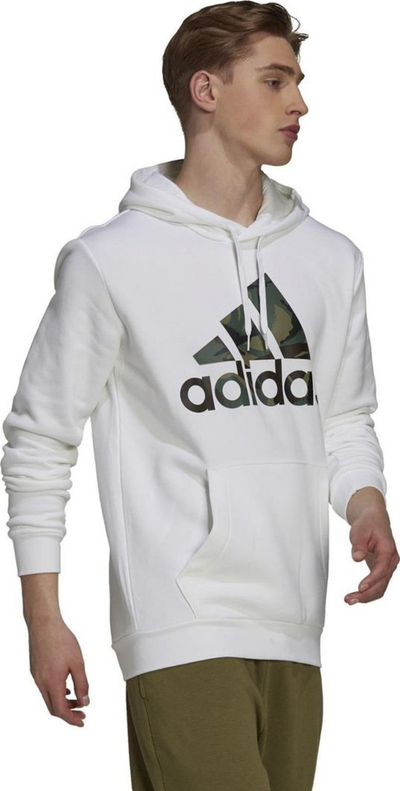 Duks për burra Adidas Essentials Fleece Camo-Print Hoodie, L, i bardhë