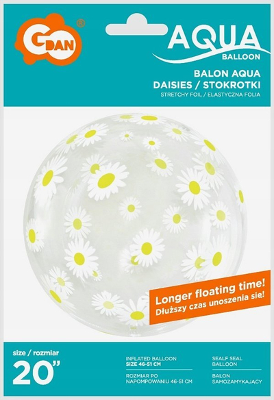 Balon dekorativ Godan Aqua Daisies, 20", transparent me margarita të bardha