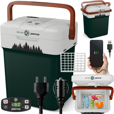 Frigorifer turistik Peme Essential 32 Pine Forest, 25.7L, funksion ftohje dhe ngrohje, jeshile e bardhë