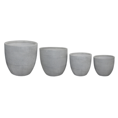Set vazo kopshti Gardener HM4719, 4 copë, rrumbullakëta FiberClay, ngjyrë çimento