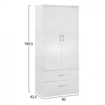 Dollap rrobash Reina HM338.05, 2 dyer, 2 sirtarë, 80x42.5x180.5 cm, i bardhë