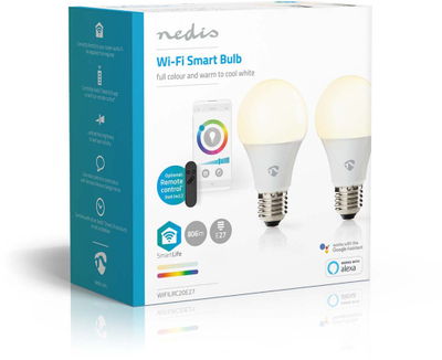 Llambë inteligjente Nedis WIFILRC20E27, LED 9W, E27, paketë 2 copë, e bardhë