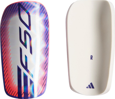 Mbrojtëse këmbësh për futboll Adidas F50 EU Club, madhësia L, të bardha, vjollcë e portokalli