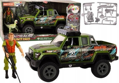 Makinë lodër terreni LeanToys Hunter Dinosaur, drita dhe tinguj, me figurina, e gjelbër