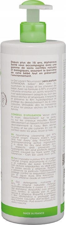 Xhel pastrimi ushqyes për bebe Alphanova Baby, për trup, fytyrë edhe flokë, 400 ml