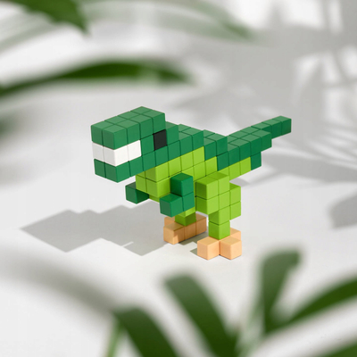 Lodër magnetike PIXIO Mini Dinos, blloqe për ndërtim, set për kalamaj, me shumë ngjyra