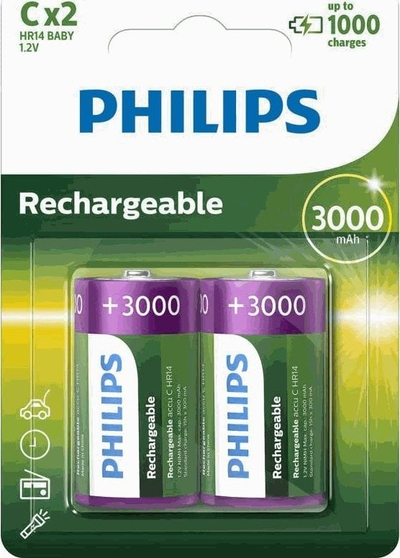 Bateri rikarikueshme Philips R14B2A300, C, 3000mAh, paketim 2 copë
