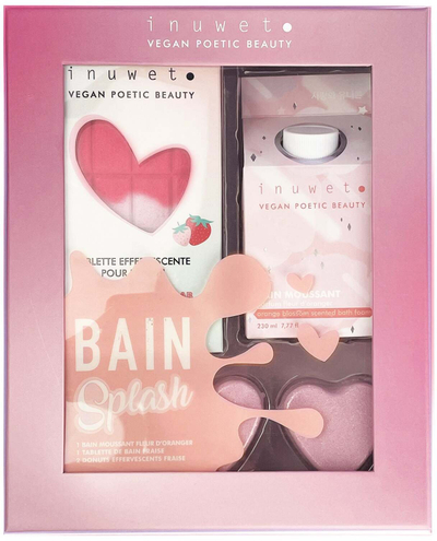 Set banje Inuwet për vajza, bombë banje Strawberry 200 g, shkumë dushi 230 ml dhe 2 bomba Donut