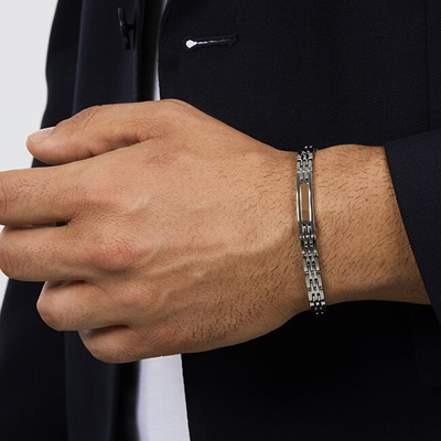 Byzylyk për meshkuj Trussardi Timeless T-Steel TJAXV34, i argjendtë/ i artë rozë