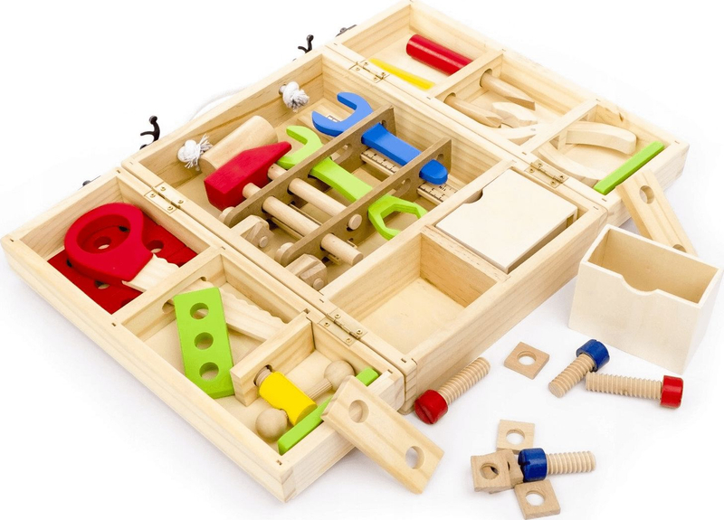 Lodër punëtori druri Norimpex Wooden Tools in a Box, 39 copa, për fëmijë 3+