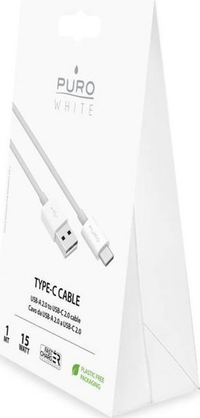 Kabllo Puro, USB-A - USB-C, 1m, e bardhë