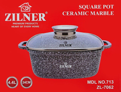 Tigan i thellë Zilner 7002, granit, 24 cm, gri me kapak xhami