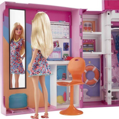 Set loje Mattel Barbie Dream Closet, me kukull, dollap garderobe me 2 kate, rozë