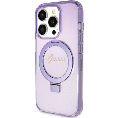 Kuti mbrojtëse Guess GUHMP15LHRSGSU për iPhone 15 Pro, MagSafe, me unazë, vjollcë me shkëlqim