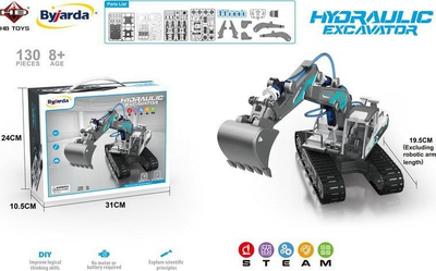 Set ndërtimi Byjarda Hydraulic Excavator, model ekskavatori hidraulik, 130 pjesë, për fëmijë 8-12 vjeç