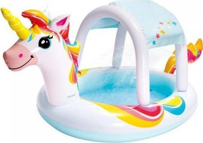 Pishinë me frymë për kalamajt Intex Unicorn Spray, me spërkatës uji, me tendë, shumëngjyrëshe