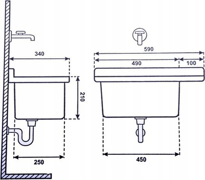 Lavaman teknik Utility Sink 083, 60x34x21cm, polipropilen, i zi granit