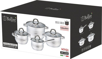Set tenxheresh Bollire Monza, 8 pjesë, çelik inox, argjendtë