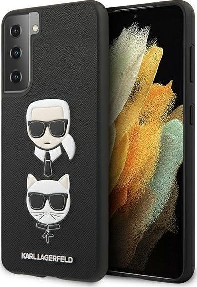 Kapak telefoni Karl Lagerfeld Saffiano K&amp;C Heads, për Samsung Galaxy S21+, back case, i zi