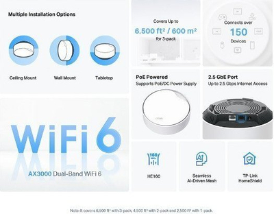 Sistem mesh WiFi TP Link Deco X50 PoE, AX3000, 3 copë, i bardhë