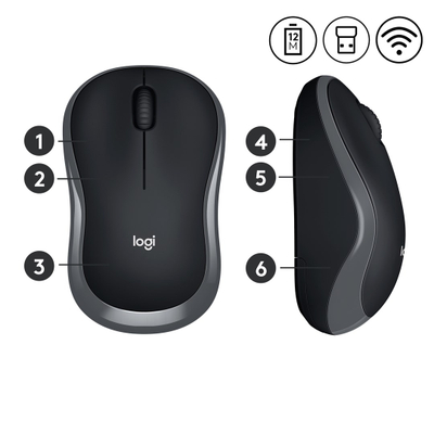 Maus Logitech M185, RF Wireless, i hirtë