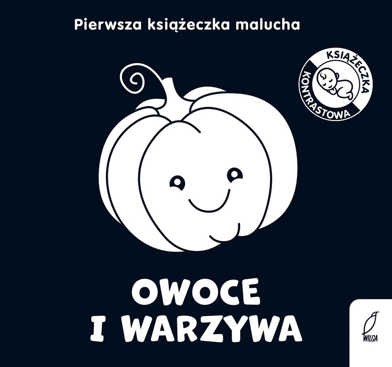 Libër për bebe Wilga Owoce i Warzywa, ilustrime me kontrast të lartë, karton, i zi e bardhë