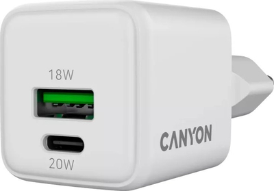 Karikues muri Canyon CU20AC GaN, 20W PD, me 2 porta USB-A edhe USB-C, i bardhë