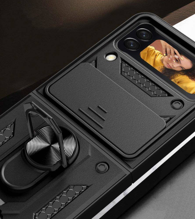 Futrollë Tech-Protect Camshield Pro për Samsung Galaxy Z Flip 4, unazë 360°, mbrojtje kamere, e zezë