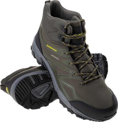 Këpucë trekking për burra Hi-Tec Hendon Mid WP, softshell, që s’i hyn uji, kaki me të zezë