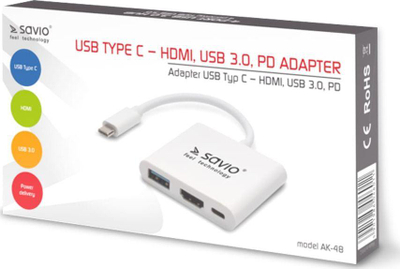 Docking station Savio AK-48 USB-C, i bardhë