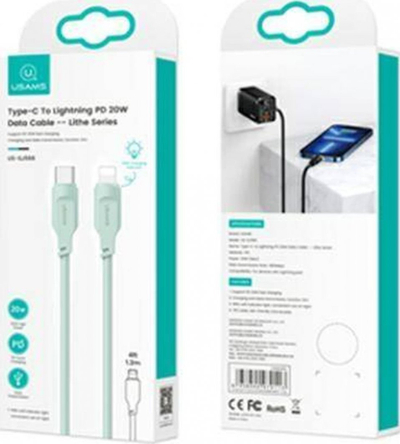Kabllo USB USAMS Lithe Series, USB C me Lightning, 1.2 m, jeshile