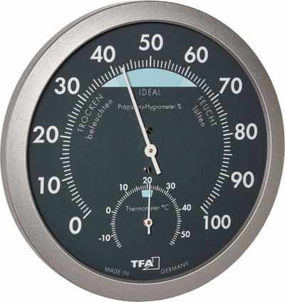 Termo-higrometër TFA Dostmann 45.2043.51, analog, i hirtë / argjendtë