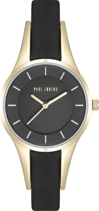 Orë dore për goca Paul Lorens 8154A-1A2, kuarc, rrip lëkure, e zezë