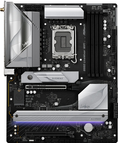 Pllakë amë Asrock B860 LiveMixer WiFi, Intel LGA1851, DDR5, ATX