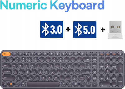 Tastierë pa tela Baseus, Bluetooth 5.0 dhe 2.4G, me tastierë numerike, gri