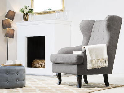 Poltron krahësh ALTA Wingback, pëlhurë, këmbë druri, gri