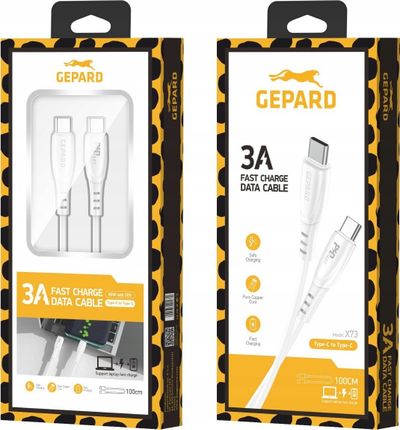 Кабел USB Gepard USB-C во USB-C, 60W, бел