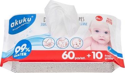 Shamponeta të lagura Akuku Wet Wipes 99% Water, aloe dhe kamomil, 70 copë