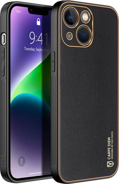 Kuti mbrojtse Dux Ducis Yolo për iPhone 14 Plus, lëkurë eko, rri me karikim wireless, e zezë