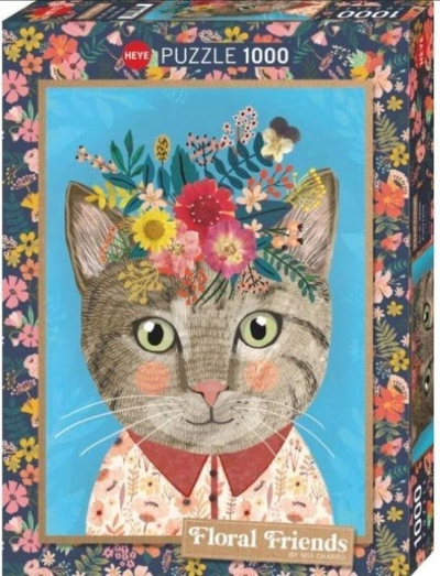 Puzzle Heye Floral Friends, 1000 pjesë, mace me lule, shumëngjyrësh