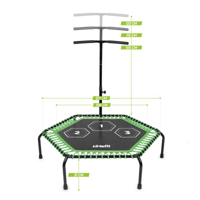 Trampolinë fitness VirtuFit Pro, diametër 127 cm, me dorezë që rregullohet, e zezë me jeshile