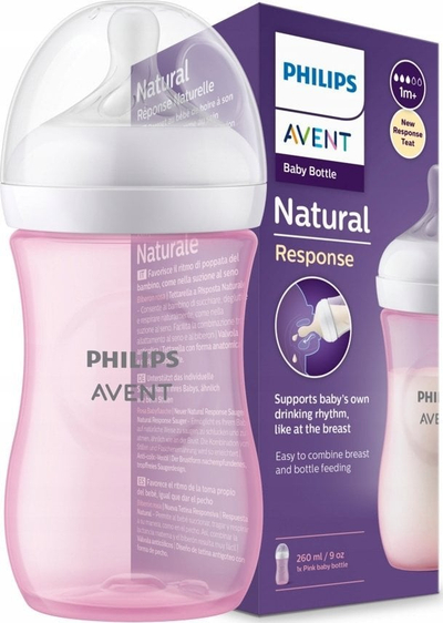 Bиберон Avent Natural Response, 260 ml, розева боја